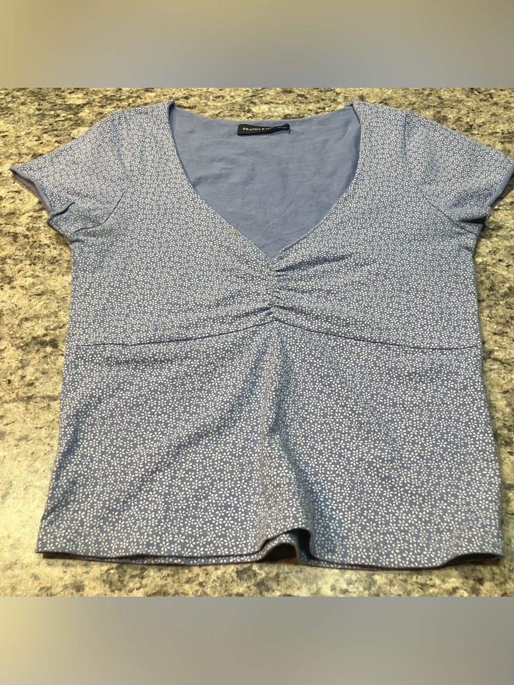 Brandy Melville Light Blue V-Neck Ruched flower tee